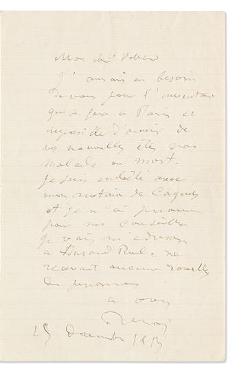 RENOIR, PIERRE AUGUSTE. Archive of 6 Autograph Letters Signed, Renoir, to art dealer Ambroise Vollard, in French,